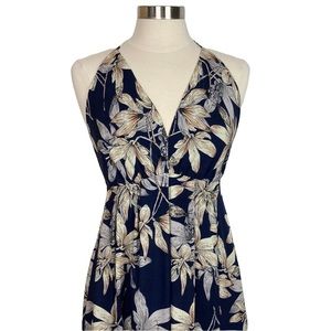 NEW Navy Print Halter Tie Open Back Maxi Dress